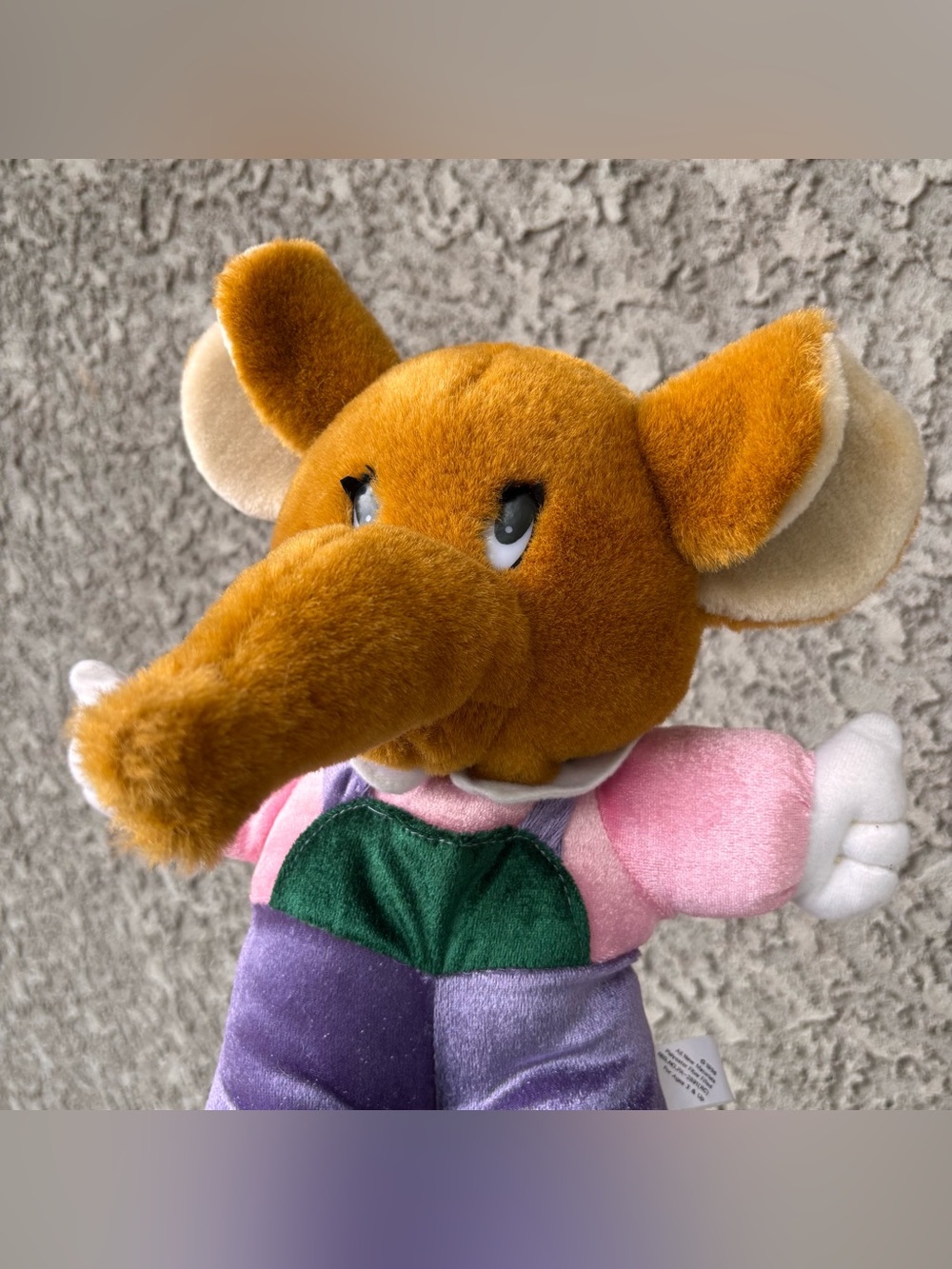 Vintage 1998 Stuffed Animal, Elephant Plush Dressed in Overalls, Sugar Loaf